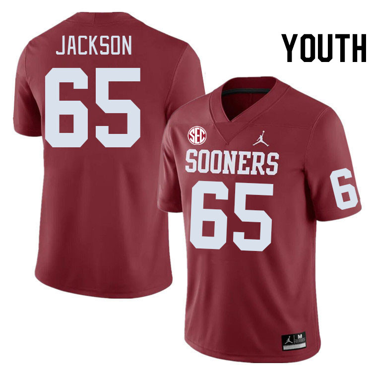 Youth #65 Jayden Jackson Oklahoma Sooners 2024 SEC Conference College Football Jerseys-Crimson